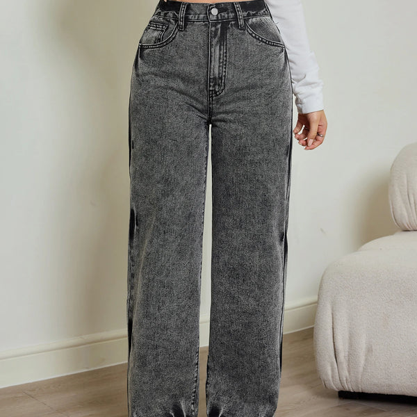 WichNova Tie-Dye High-Waist Straight Jeans