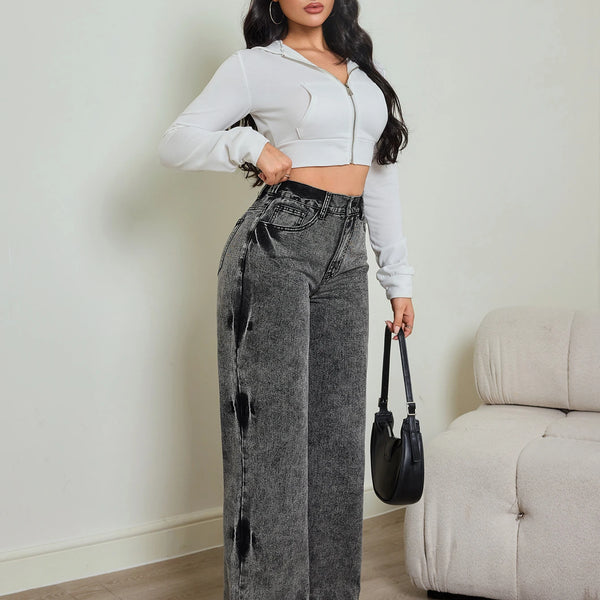 WichNova Tie-Dye High-Waist Straight Jeans