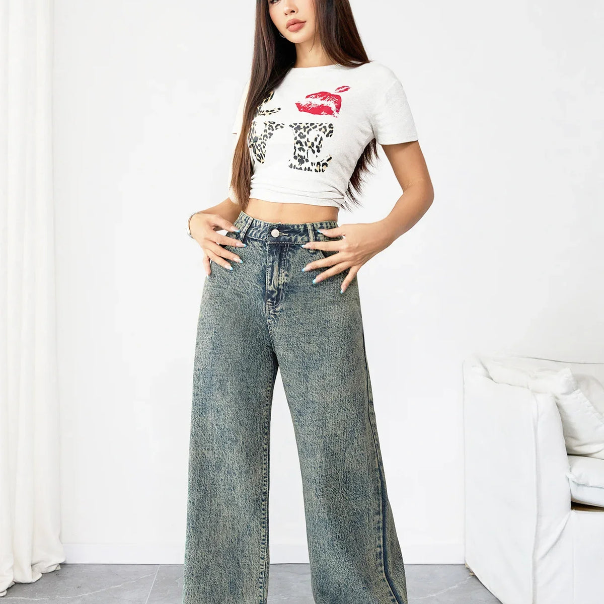 WichNova Vintage Wide-Leg Denim Jeans