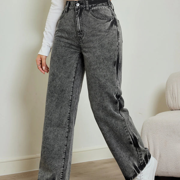 WichNova Tie-Dye High-Waist Straight Jeans