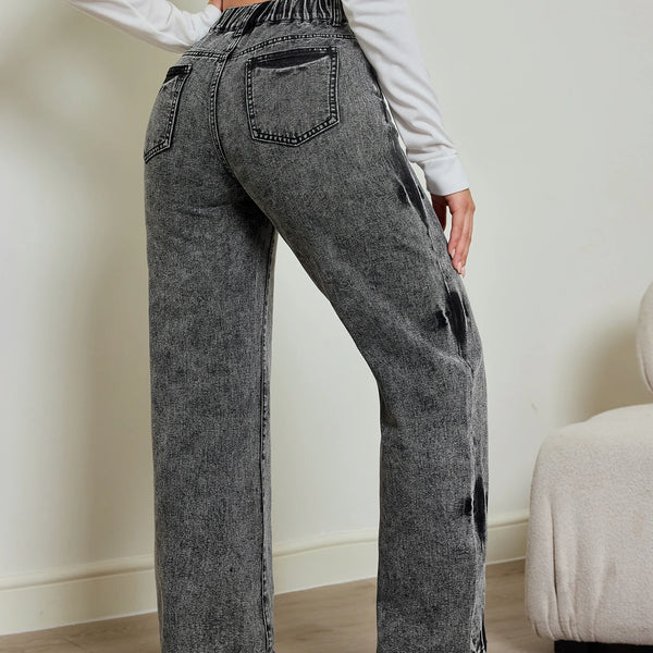 WichNova Tie-Dye High-Waist Straight Jeans