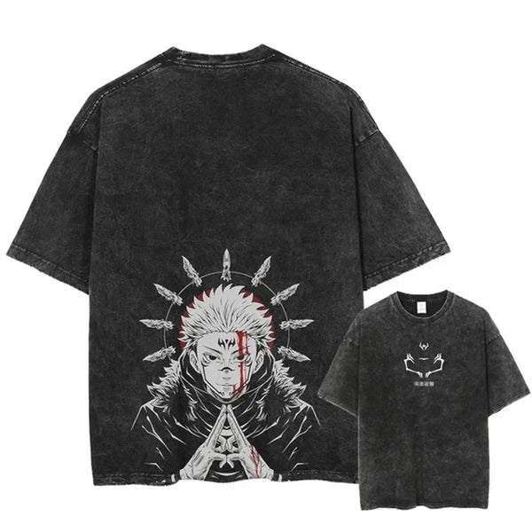 Vintage Washed Anime Print T-shirt - Wichuw