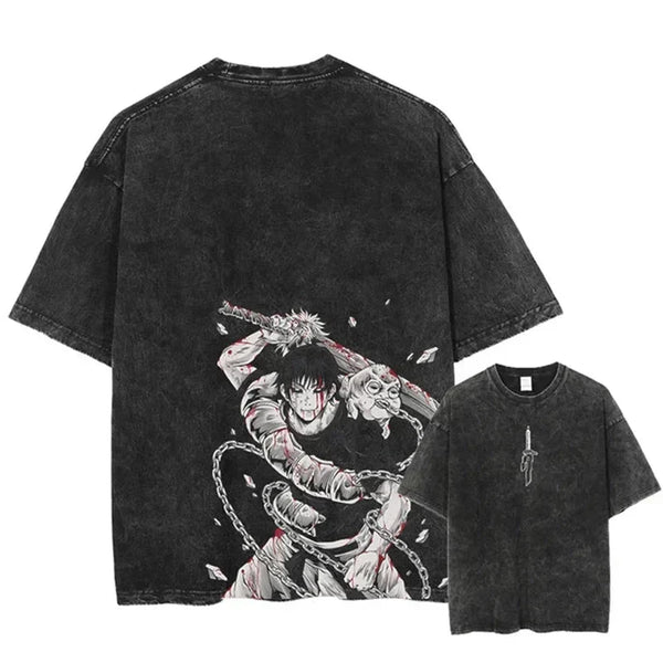 Vintage Washed Anime Print T-shirt - Wichuw